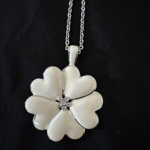 Lia Sophia Lucky In Love Ivory Enamel Heart and Crystal Flower Pendant NWT